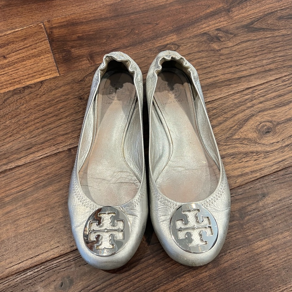 Tory Burch Silver Ballet Flats